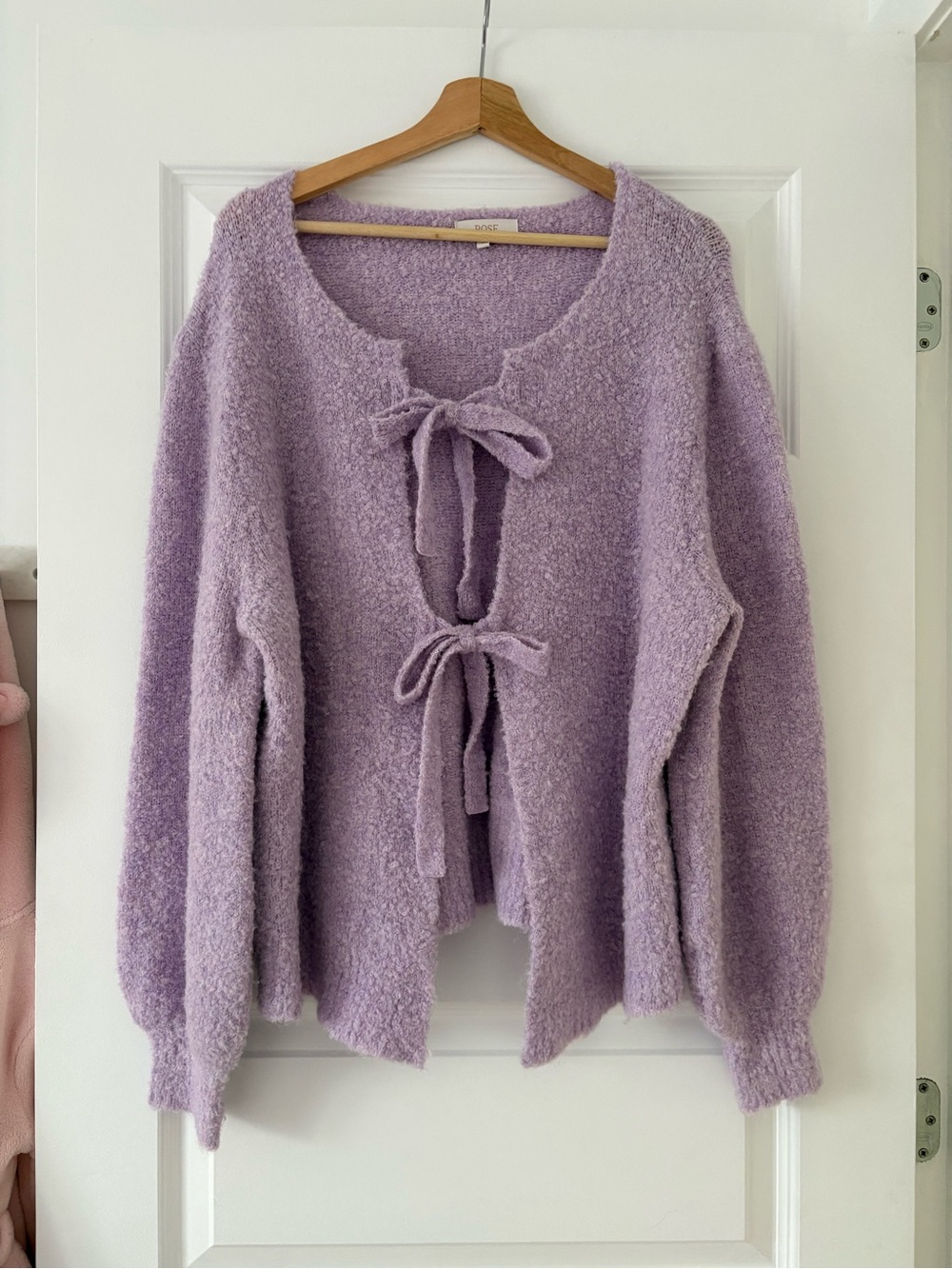 Bouclé Lavender Tie-Front Cardigan Sweater